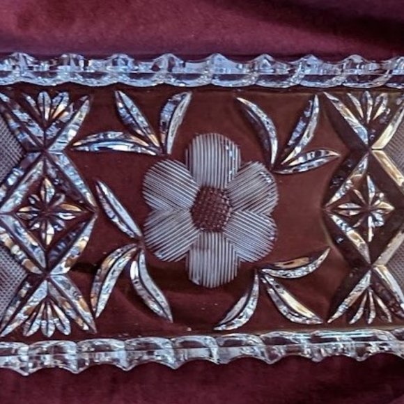 FURTHER 20% OFF Vintage Beautiful Cut Glass Crystal Rectangular Tray–Early 1900s - Picture 2 of 3